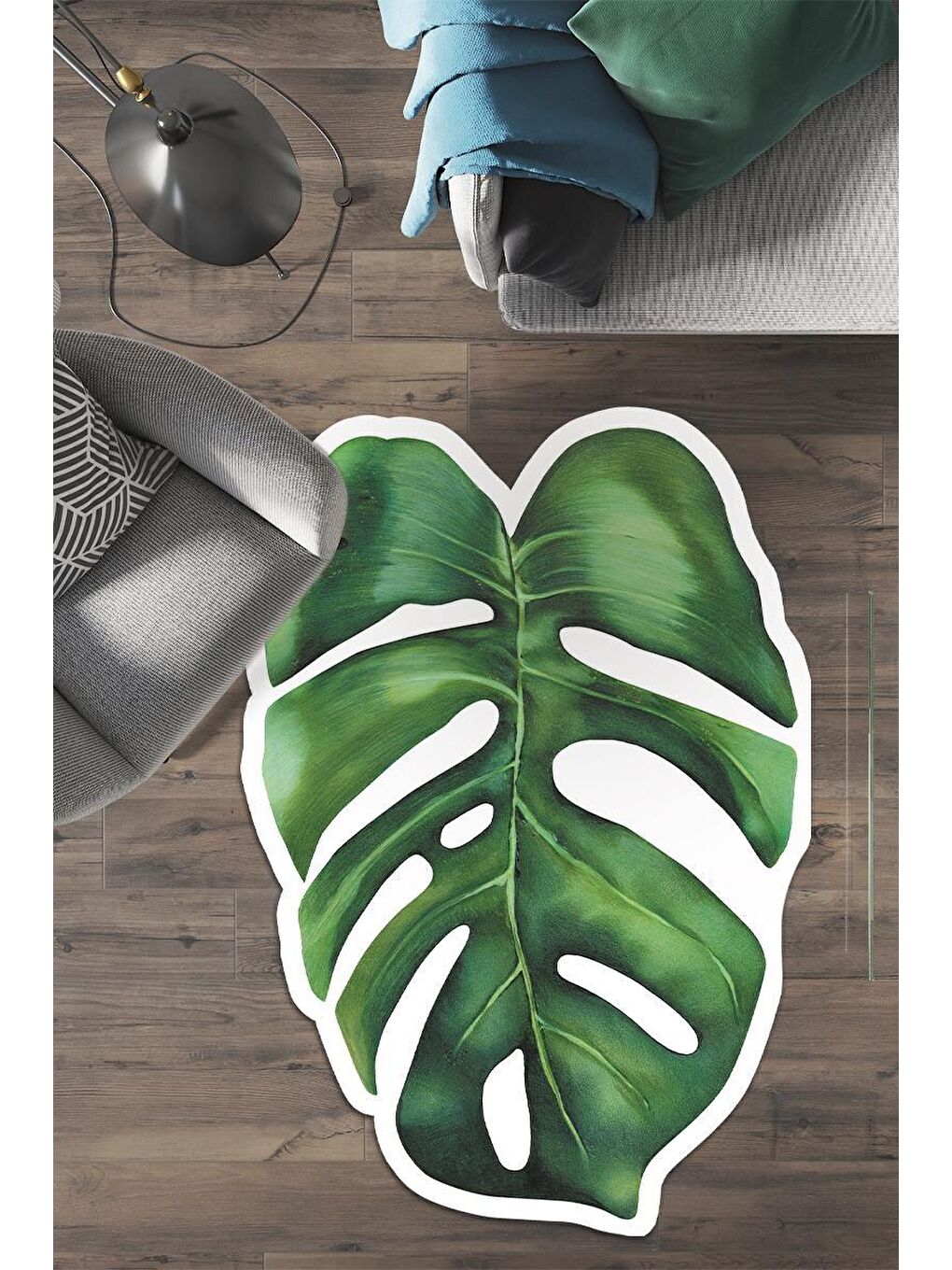 Beyaz Dekoratif Özel Tasarım Yıkanabilir, Modern Halı  80 x 150 cm