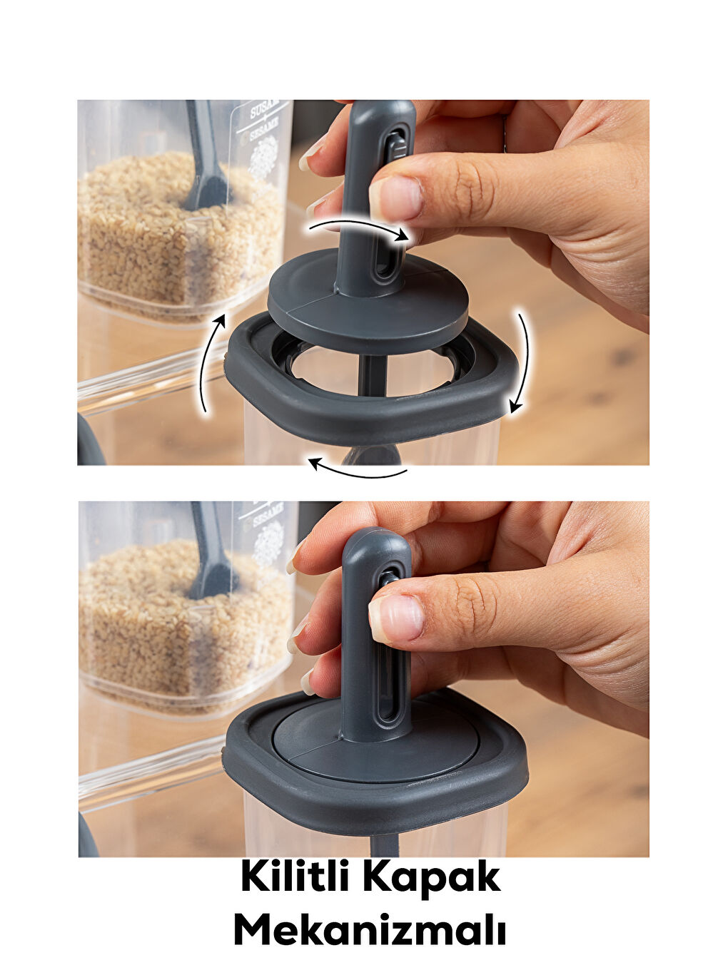 Antrasit 4364 7li Kaydırmalı Kaşıklı Sızdırmaz Kapaklı Etiketli Baharatlık Seti-2