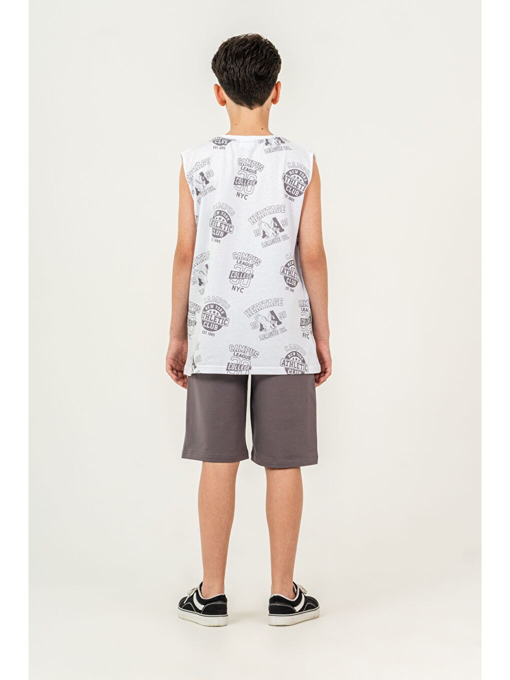 Gri Üst Atlet Tüm Alan Baskılı Alt Kapri Sol Bacak Baskılı Erkek Çocuk Şort - Atlet Takımı-4