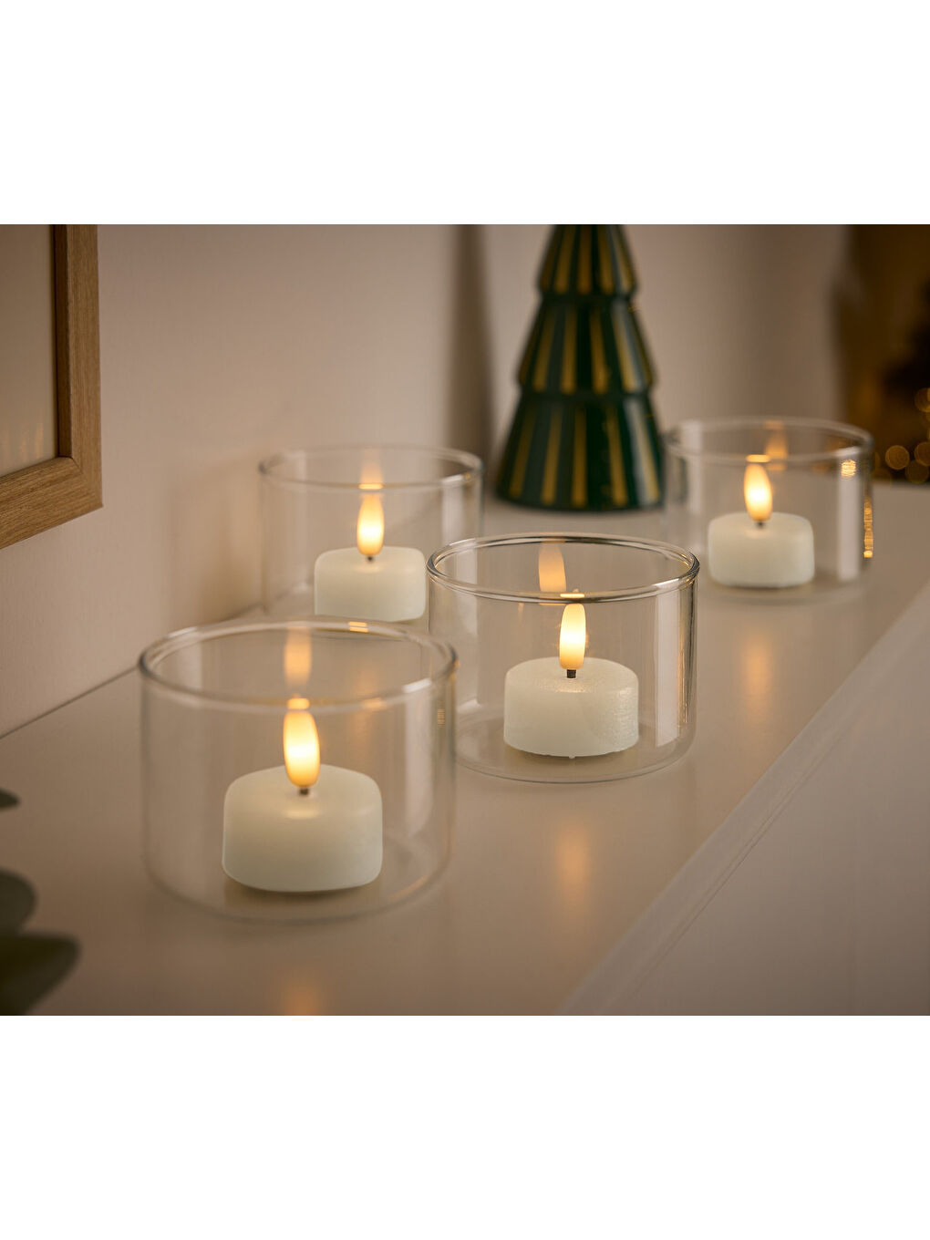 Ekru LED’li Gerçek Tealight Mum, 4lü, Beyaz