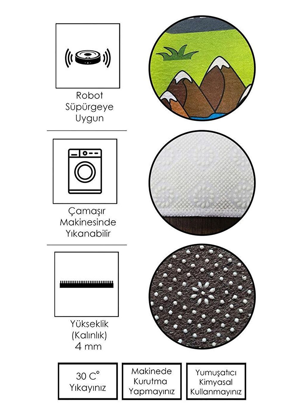 Beyaz Dekoratif Özel Tasarım Yıkanabilir, Modern Halı  80 x 150 cm-3