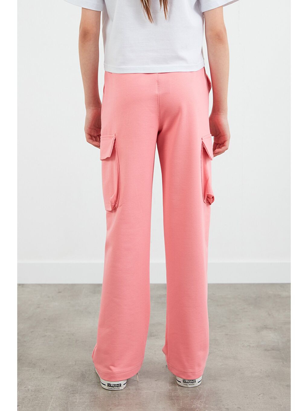 Pembe Beli Lastikli Kargo Cep Kız Çocuk Eşofman Altı-3