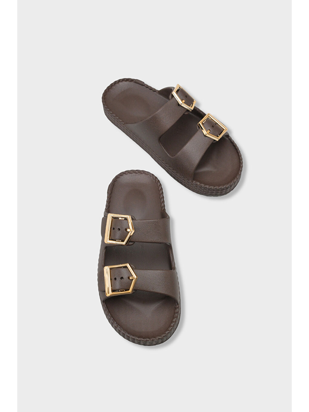 Kahverengi Jolyn Eva Çift Tokalı Kadın Terlik-5