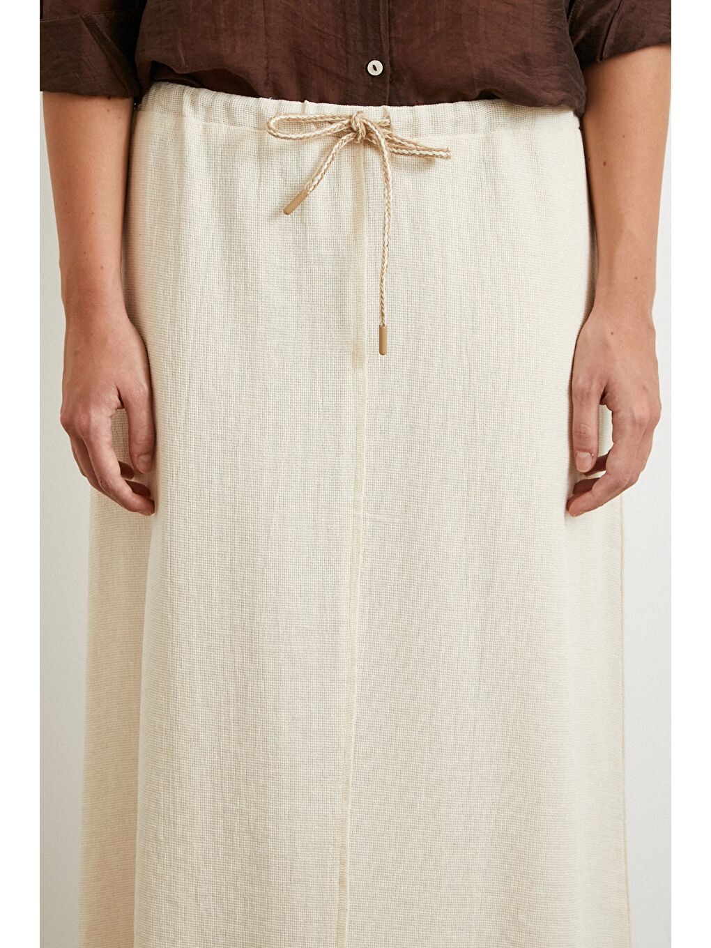 Ekru Beli Lastikli Astarlı Hasır Etek Krem-4