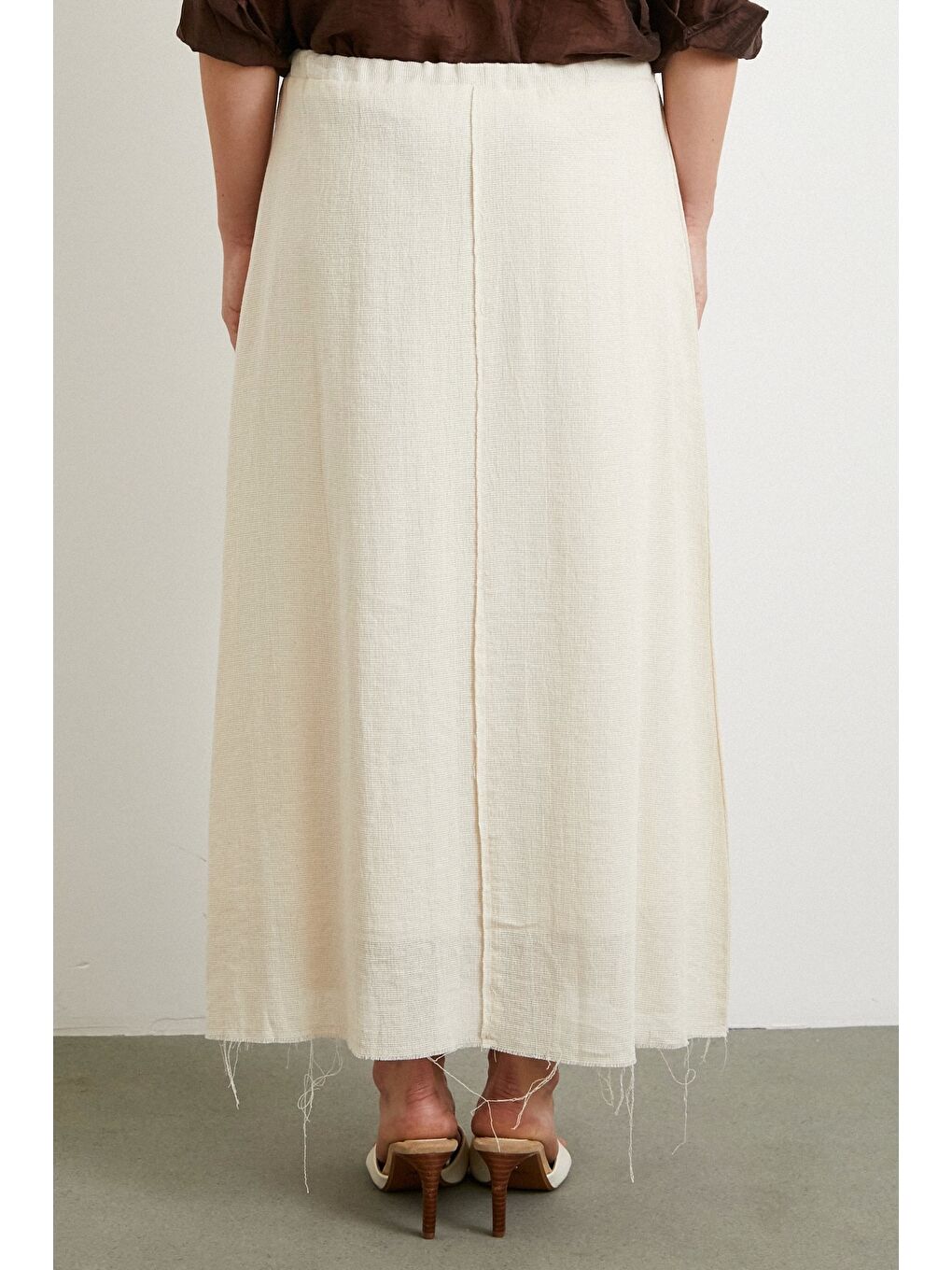 Ekru Beli Lastikli Astarlı Hasır Etek Krem-5