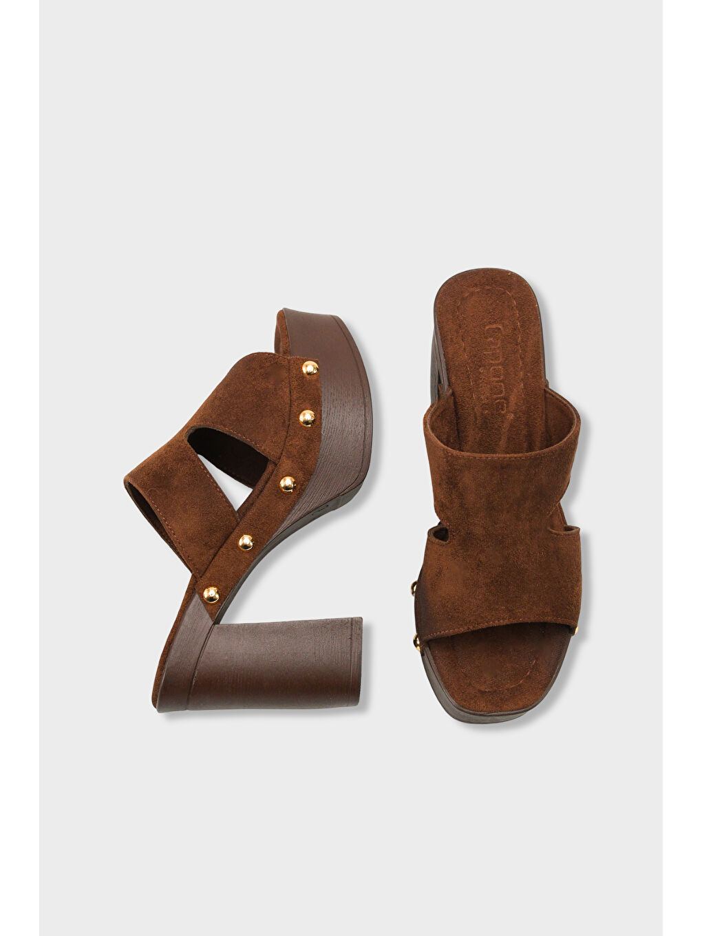 Kahverengi Jelene Platform Tek Bantlı Kadın Sabo Terlik-4