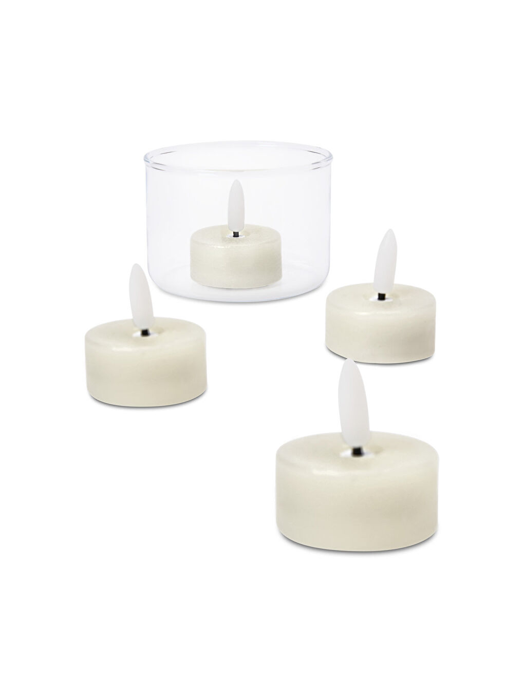 Ekru LED’li Gerçek Tealight Mum, 4lü, Beyaz-2