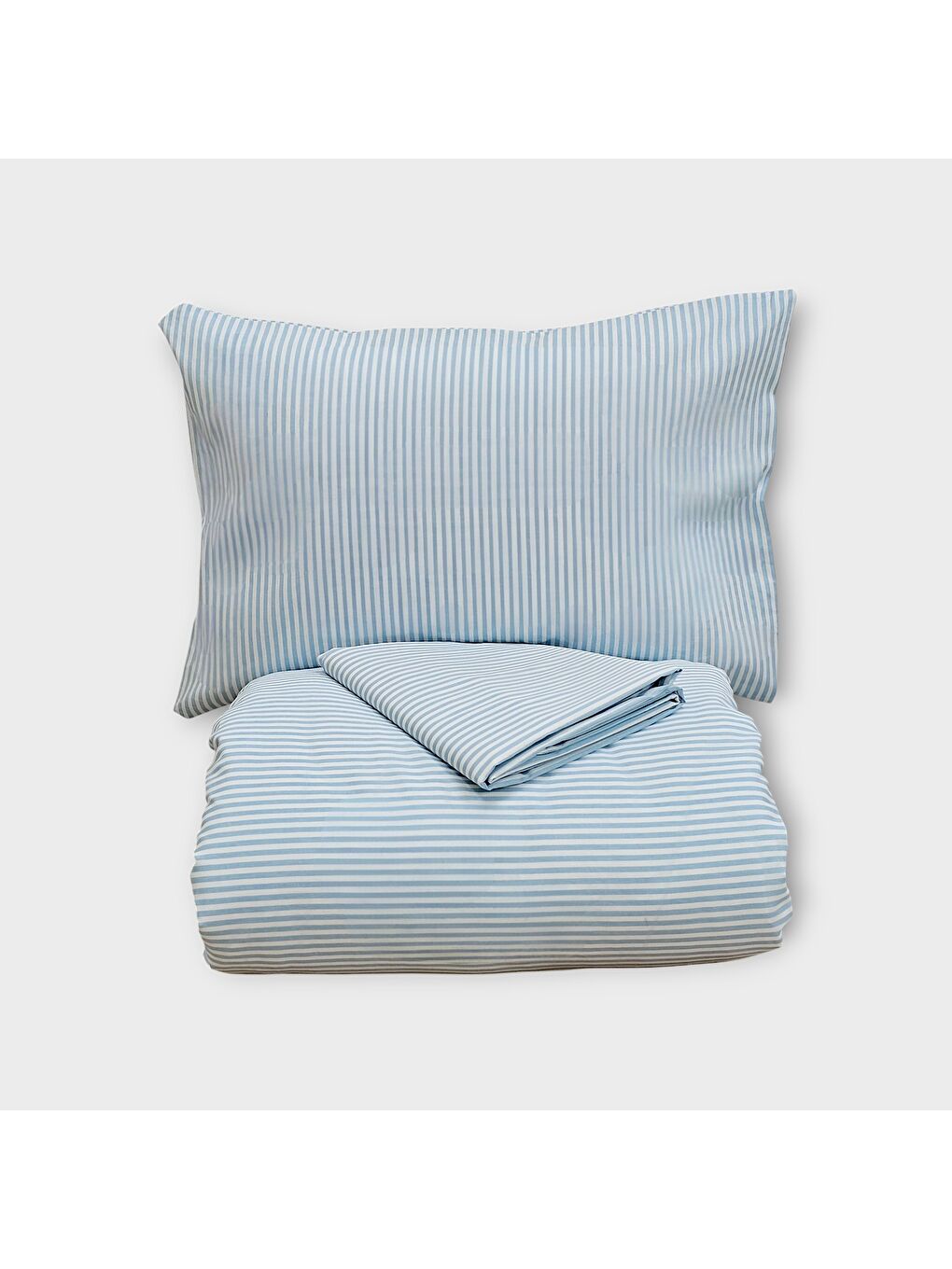 Karışık Tek Kişilik %100 Pamuk Düz İnce Çizgili Nevresim Takımı | Turkuaz Mavi & Beyaz | 3 Parça | Yumuşak D