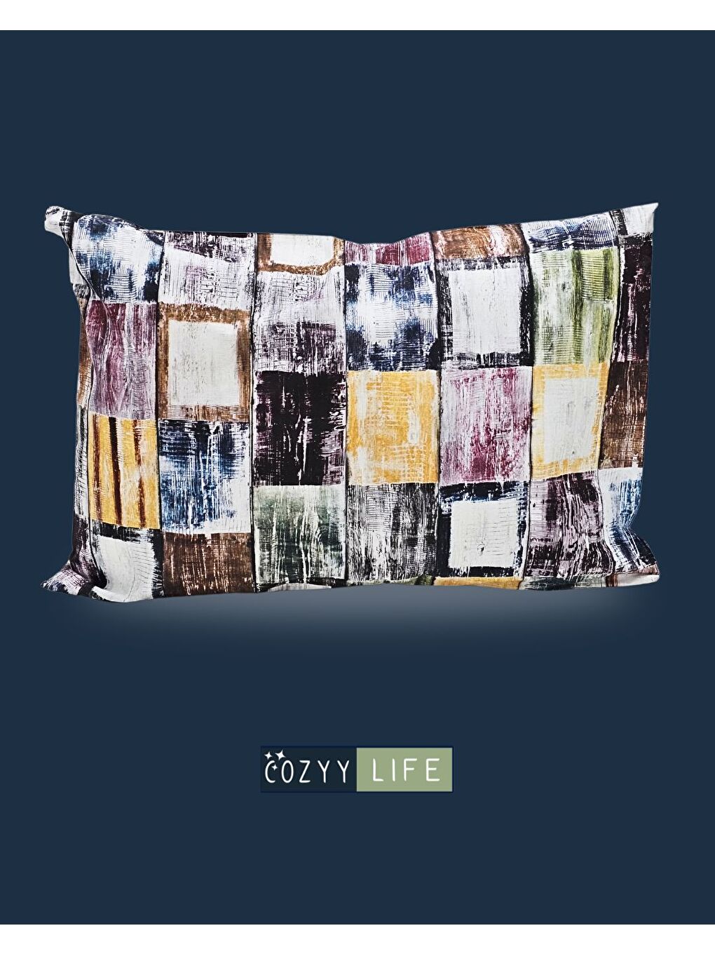 Rossav Home Karişik Patchwork Dijital Suluboya Desenli Yastık Kılıfı | 2 Adet | 50 x 70 - 1