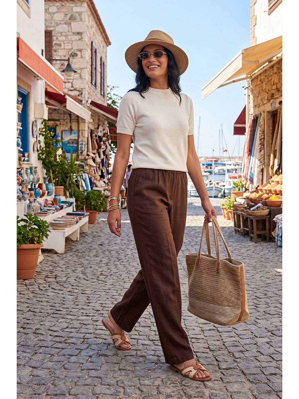 Ekru Yumuşak Dokulu Bisiklet Yaka Kısa Kollu Kadın Triko Bluz 4617054