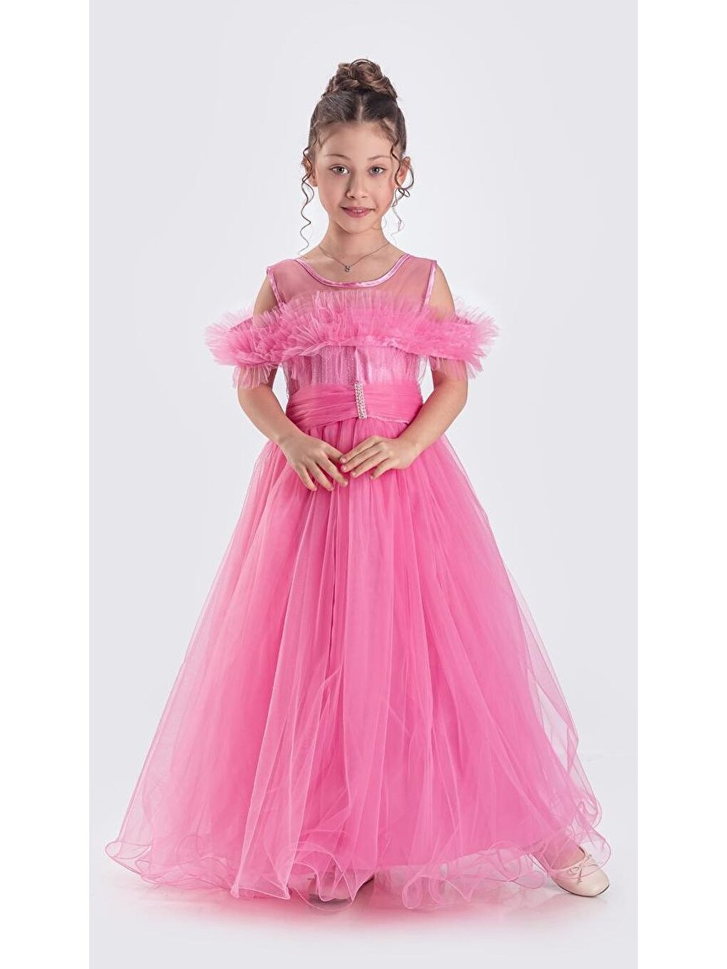 Fuşya Uzun Etek Kız Çocuk Robası Şifon Abiye M00723