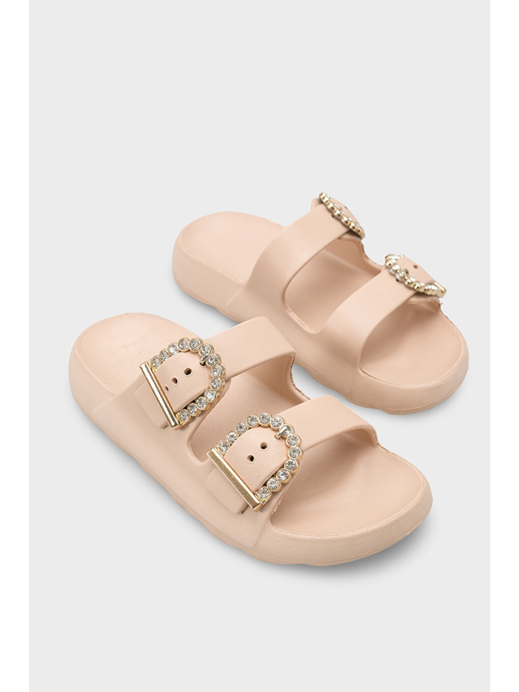 Bej Della Eva Çift Tokalı Kadın Terlik-1