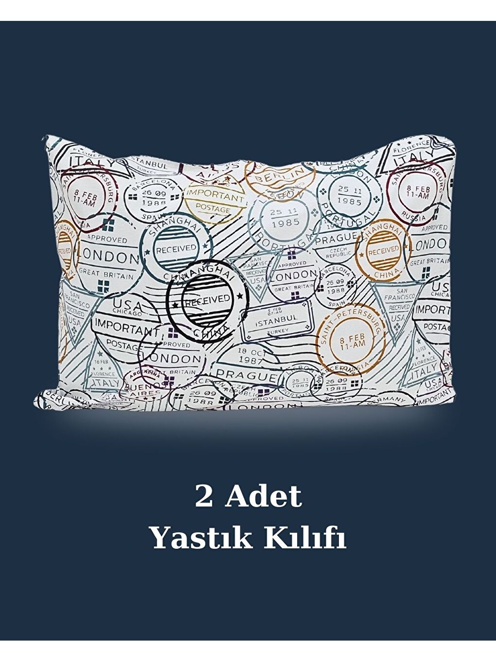 Rossav Home Karişik Seyahat Damga Yazılı Yastık Kılıfı | İstanbul London | 2 Adet | 50 x 70 - 3