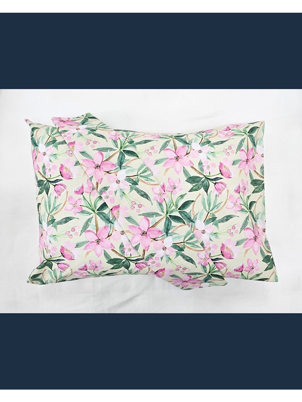 Beyaz Pembe Bahar Çiçek Desen Yastık Kılıfı | 2 Adet | 50 x 70