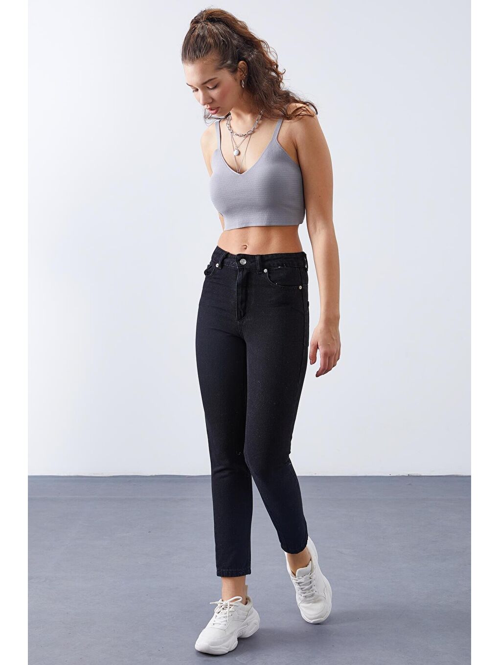 Siyah Yüksek Bel Dar Kalıp Kadın Pantolon - 94612