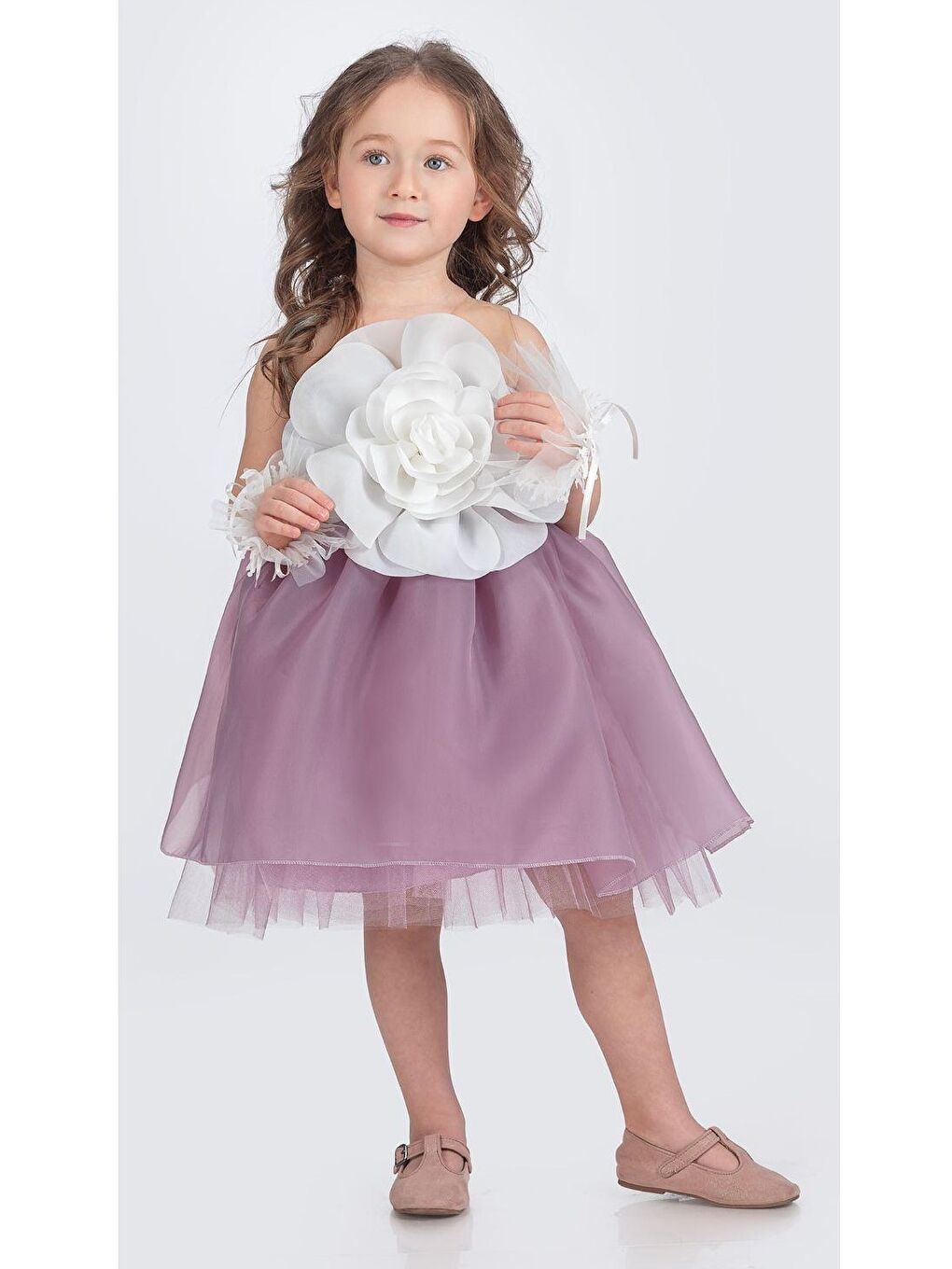 Lila Karolin Robası Çiçekli Bilekli Aksesuarlı Kız Çocuk Abiye Elbise M00724-6