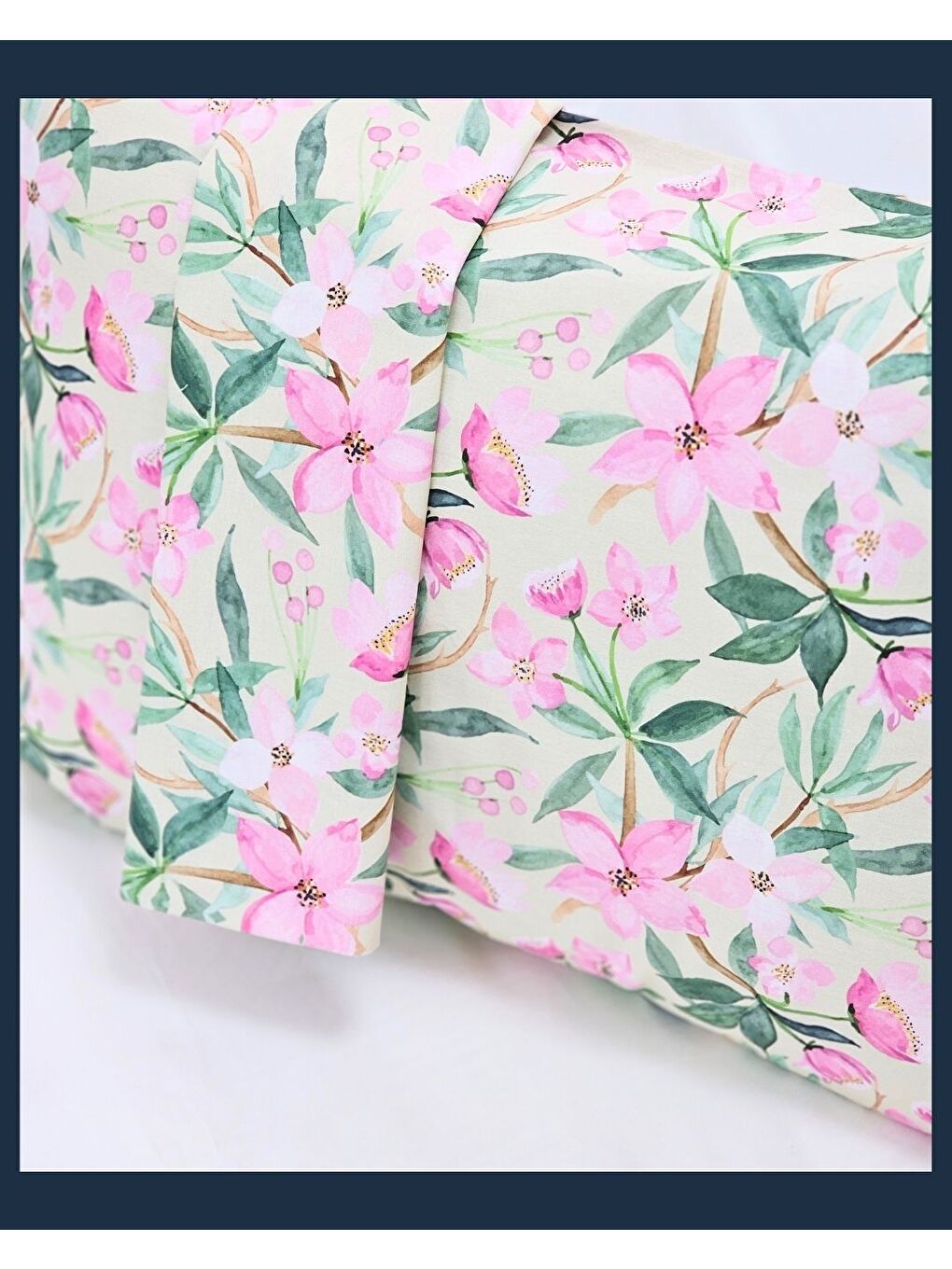 Beyaz Pembe Bahar Çiçek Desen Yastık Kılıfı | 2 Adet | 50 x 70-2