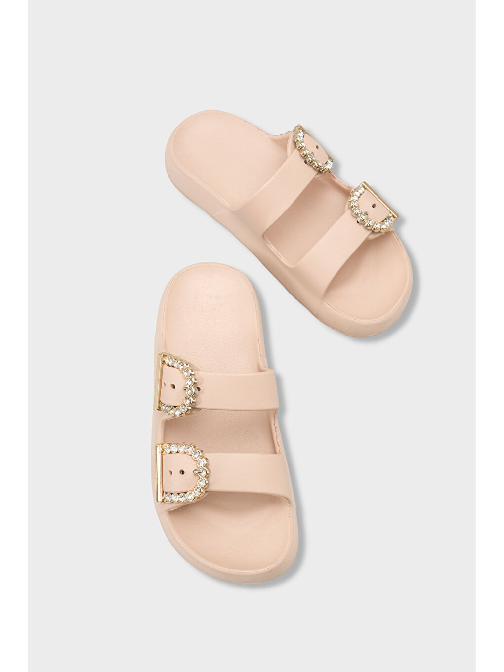 Bej Della Eva Çift Tokalı Kadın Terlik-5