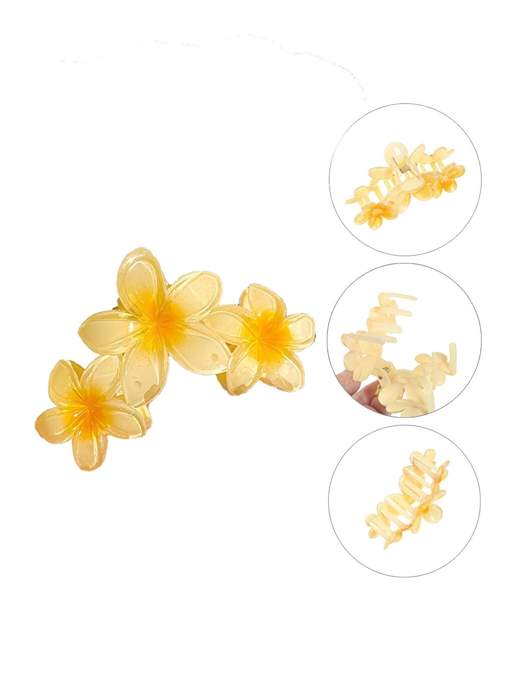 Sarı Üçlü Çiçekli Mandal Saç Tokası-3