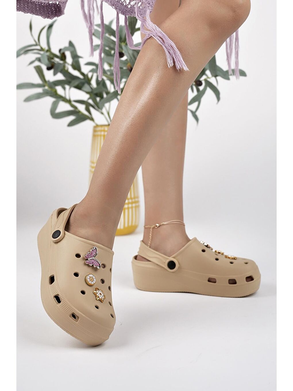Bej CRX-TAŞLI Kadın Terlik Plaj Deniz Havuz Terliği