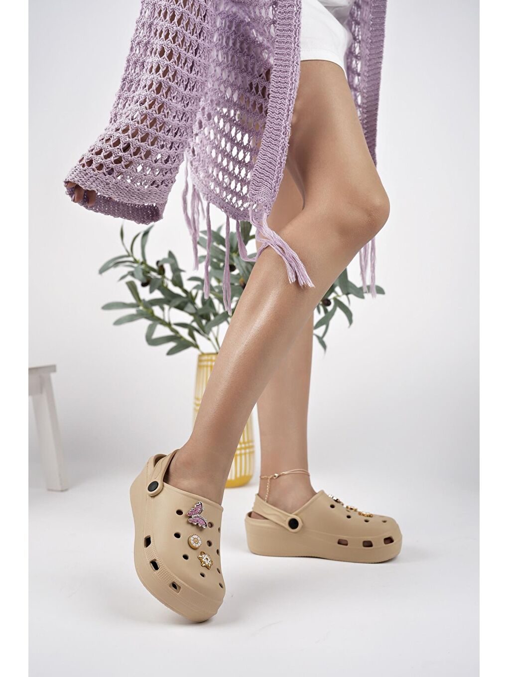 Bej CRX-TAŞLI Kadın Terlik Plaj Deniz Havuz Terliği-1