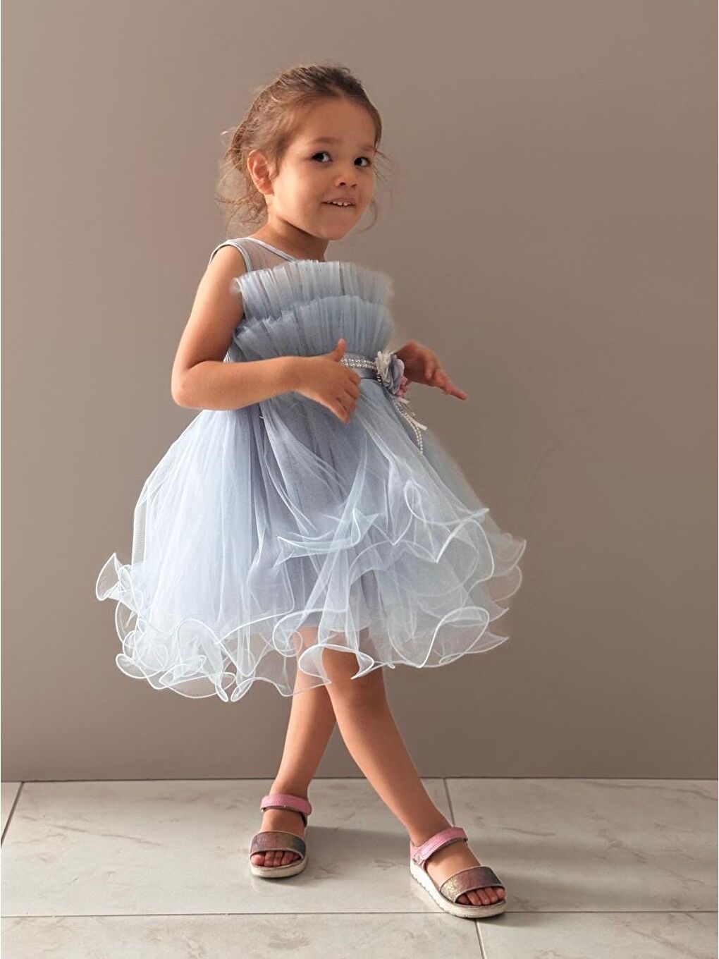 Mavi Kız Çocuk Tütülü Vena Elbise MNK285-5