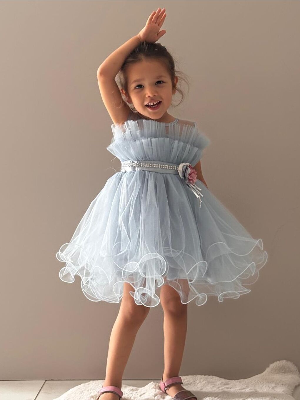 Mavi Kız Çocuk Tütülü Vena Elbise MNK285-8