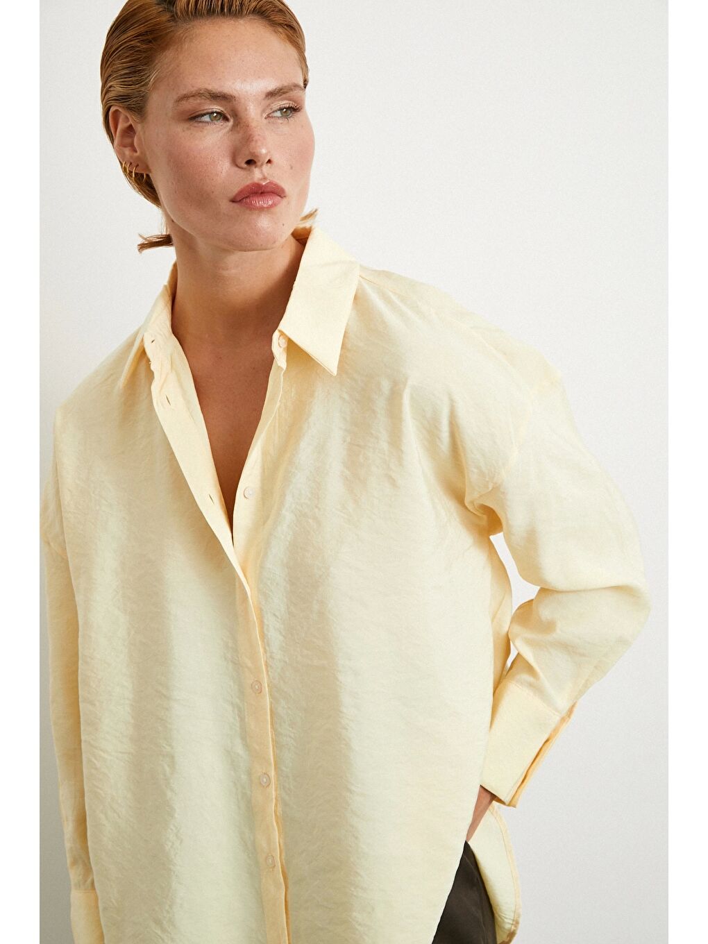 Basic Modal Gömlek Sarı-4