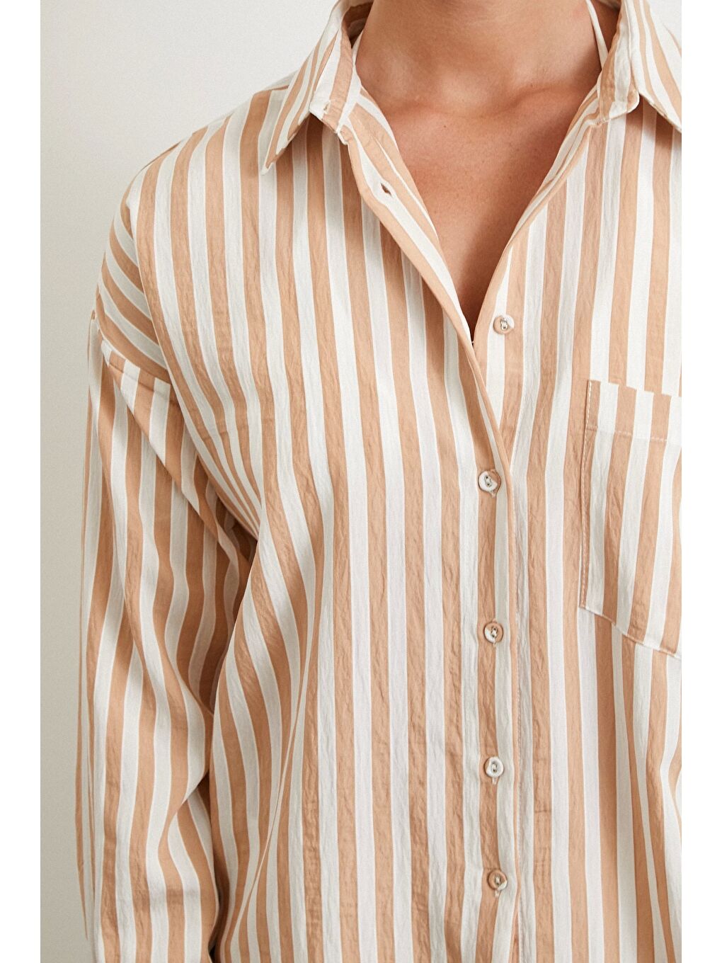 Kahverengi Multi Çizgili Cepli Gömlek Camel-4