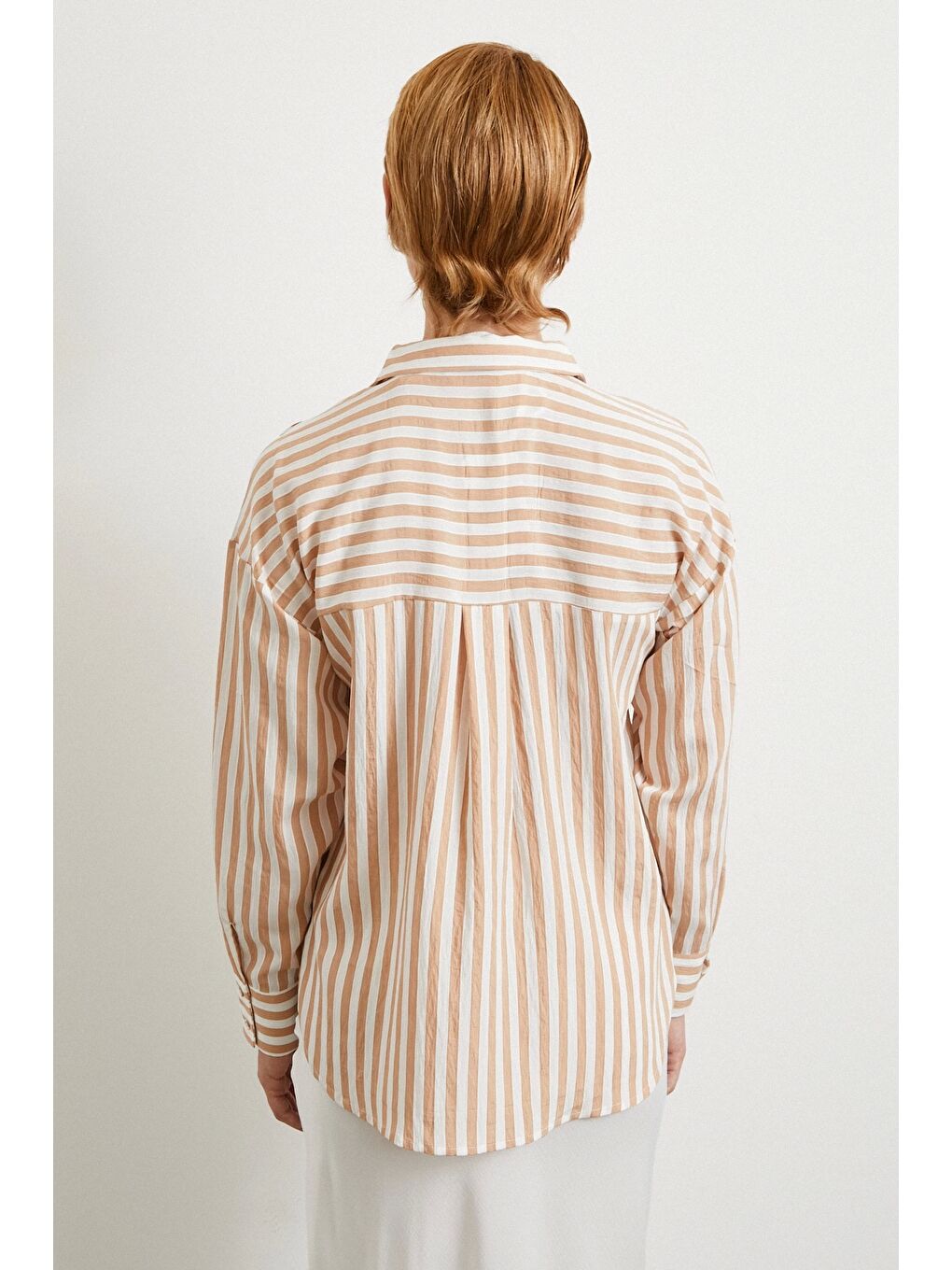 Kahverengi Multi Çizgili Cepli Gömlek Camel-5