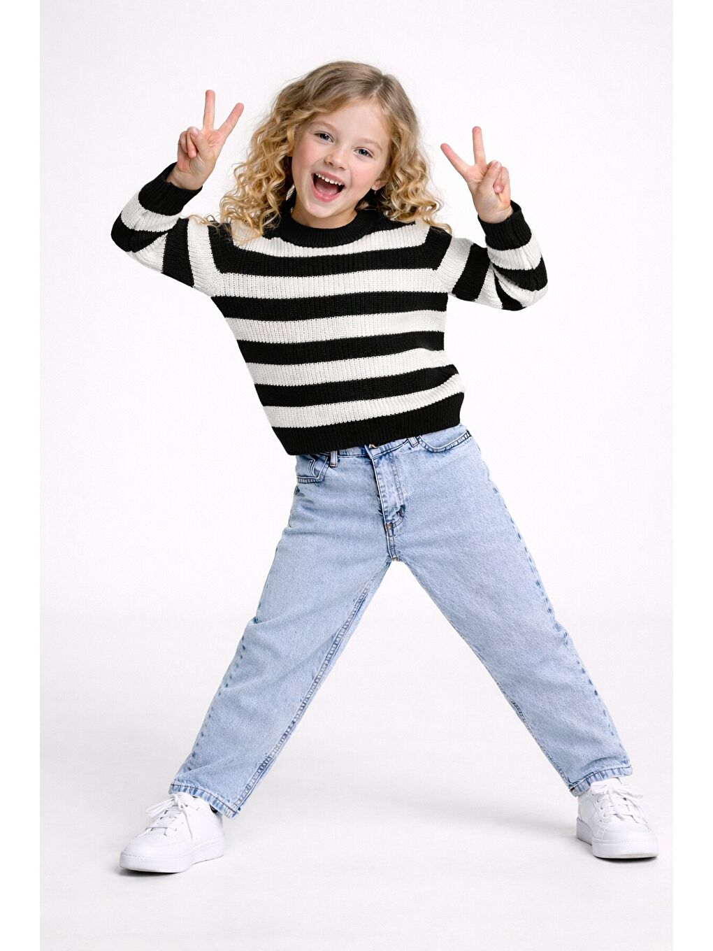 Çizgili Kazak Ve Jean Takım Siyah-2