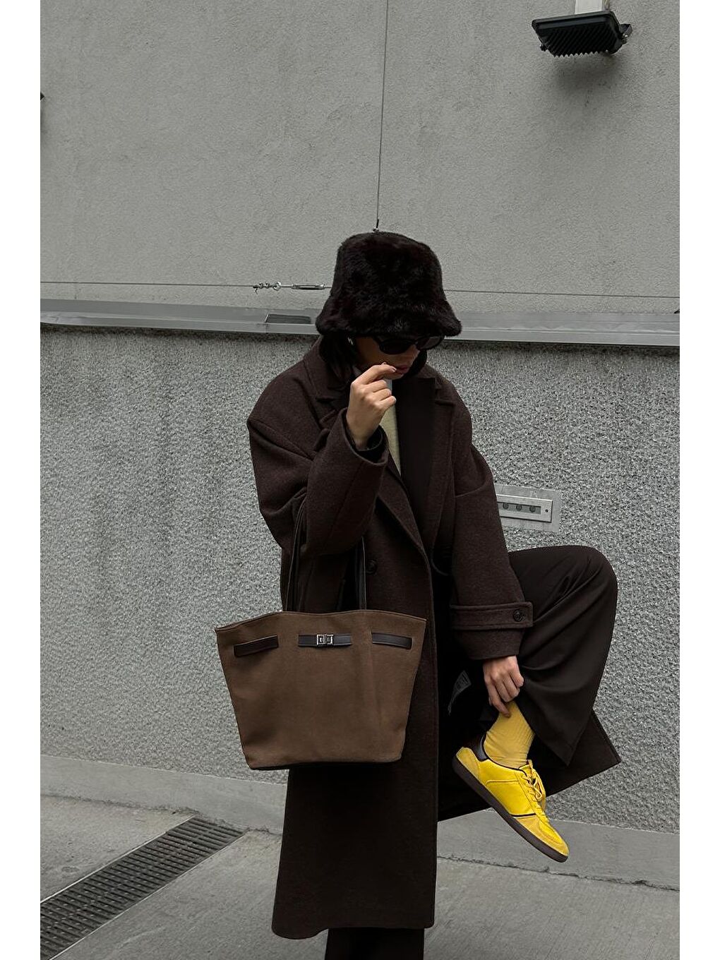 Kahverengi Versay Süet Omuz Çantası Acı Kahve-5