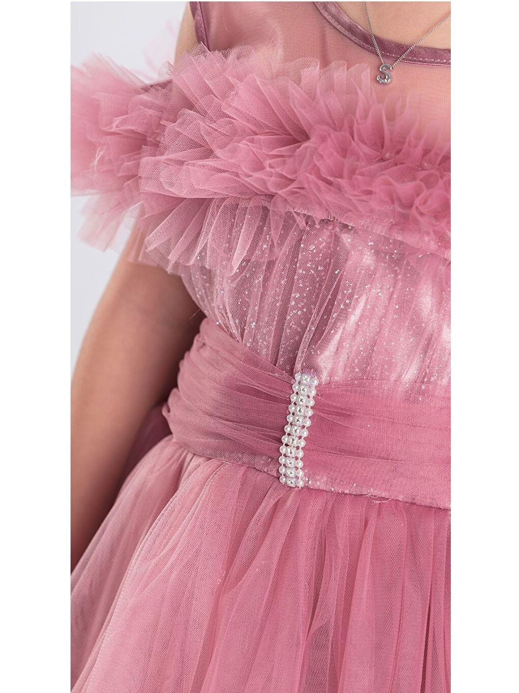 Pembe Uzun Etek Kız Çocuk Robası Şifon Abiye M00723-1