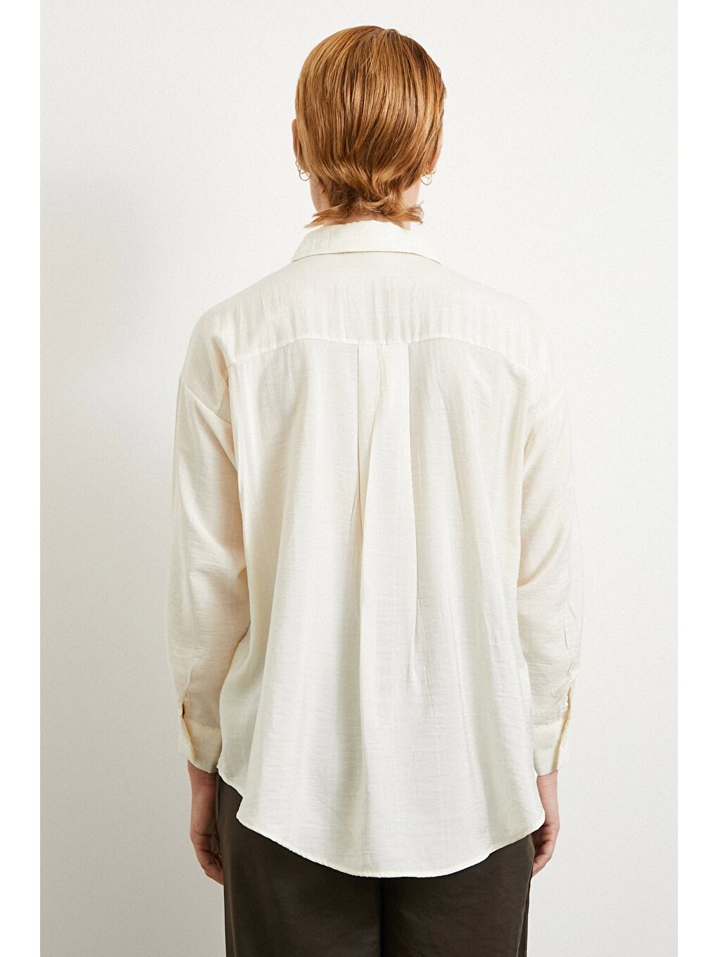 Çift Çizgili Modal Gömlek Ekru-5