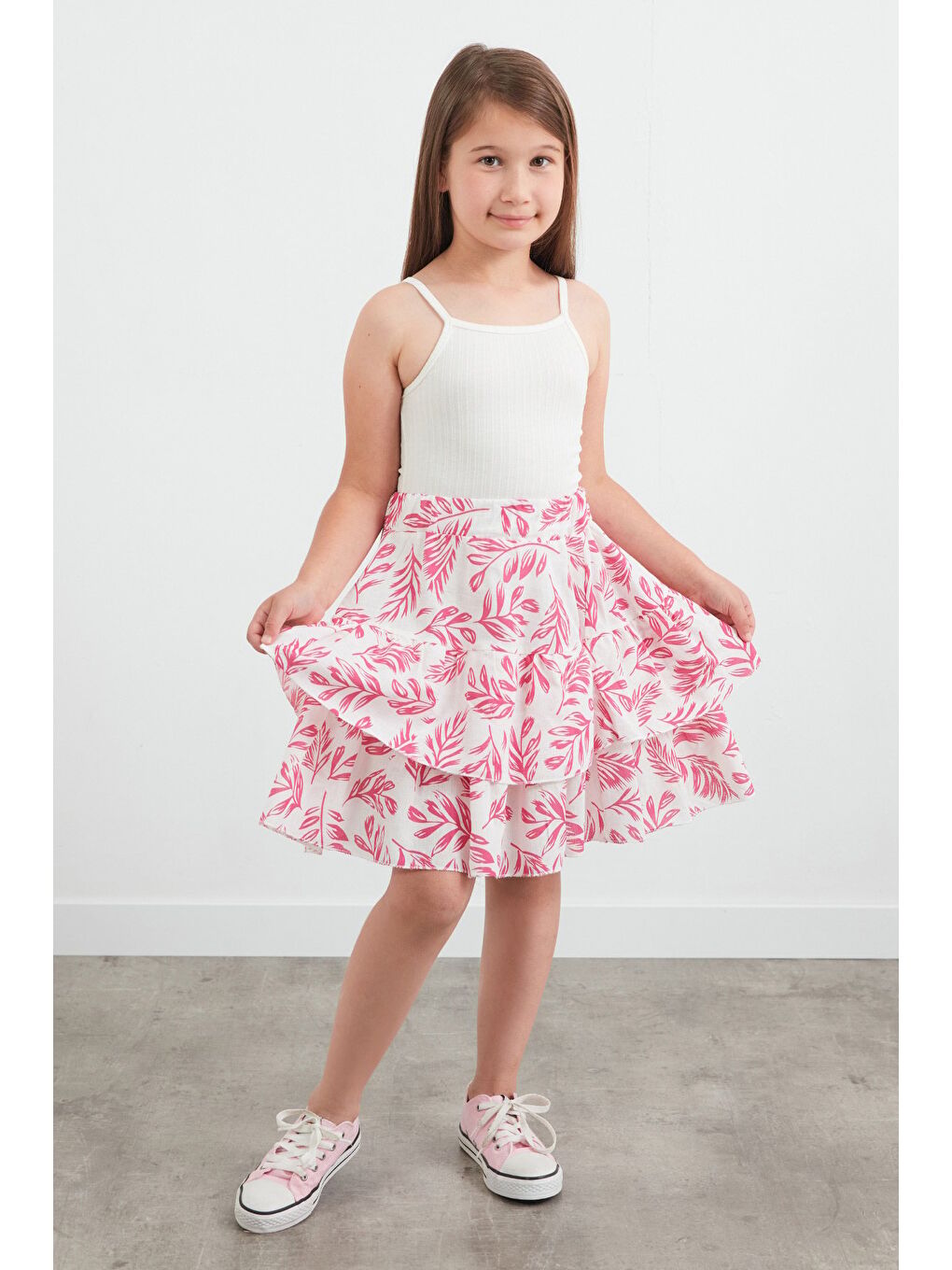 Fuşya Desenli Kız Çocuk Etek