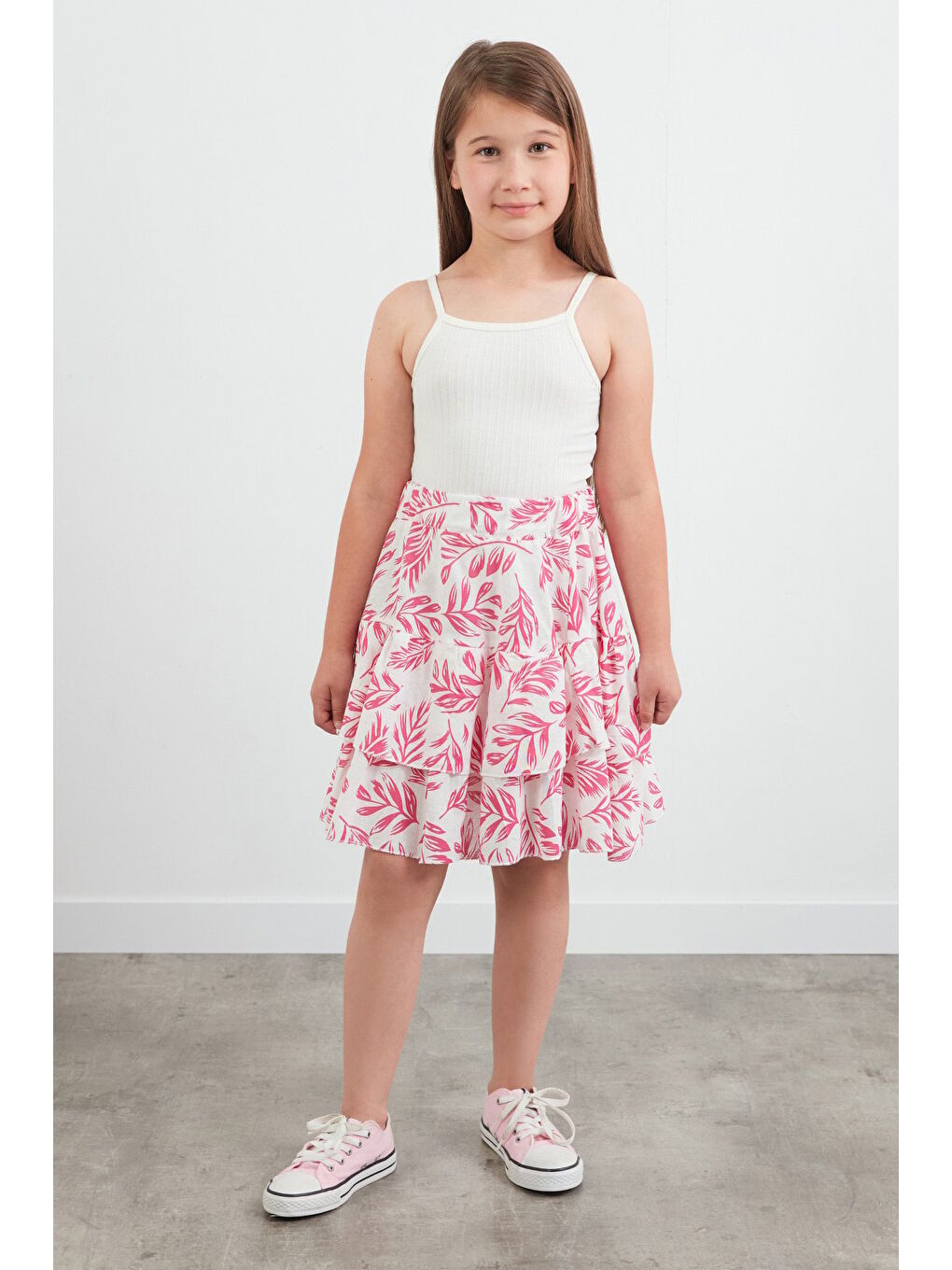 Fuşya Desenli Kız Çocuk Etek-1