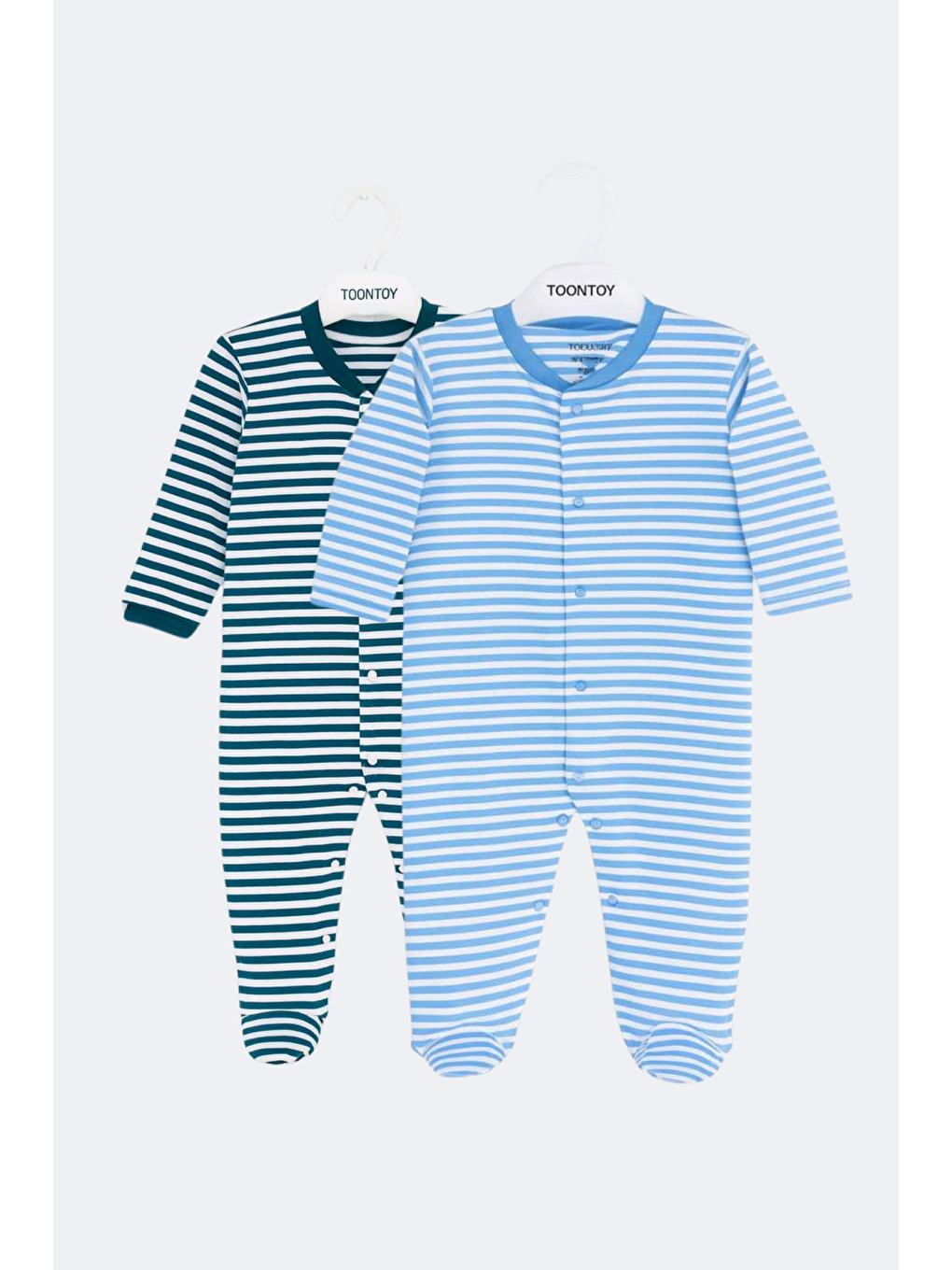 Beyaz Unisex Çizgili 2 Li Patikli Tulum