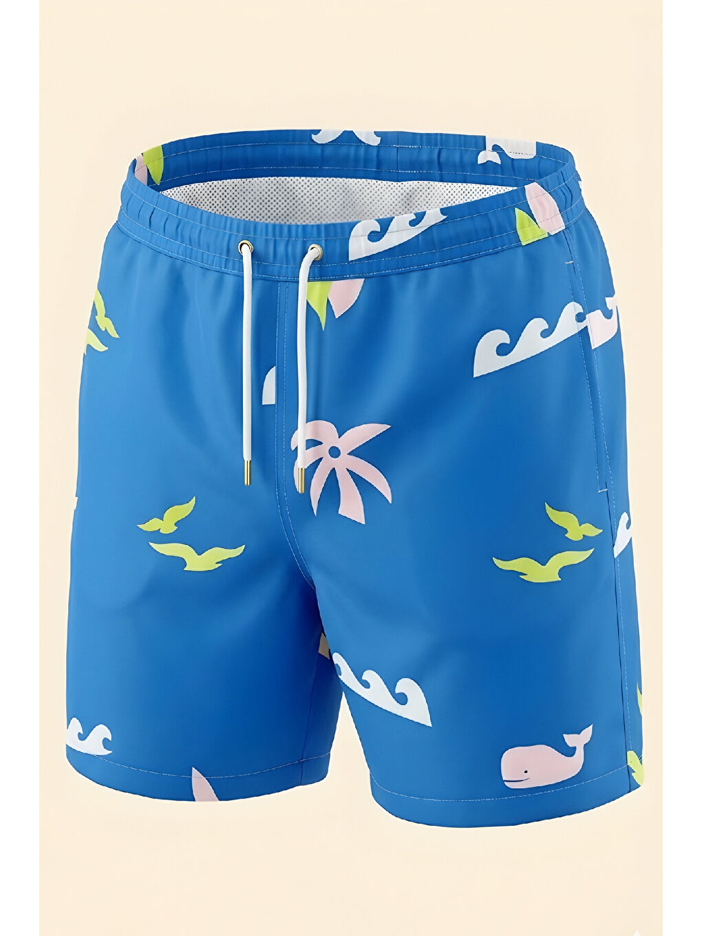 Mavi Erkek Çocuk Fermuar Cepli ve Desenli Deniz&Havuz Şortu 4-15 Yaş 12613B-0