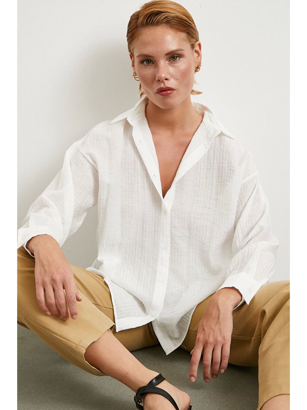 Dokulu Gömlek Beyaz