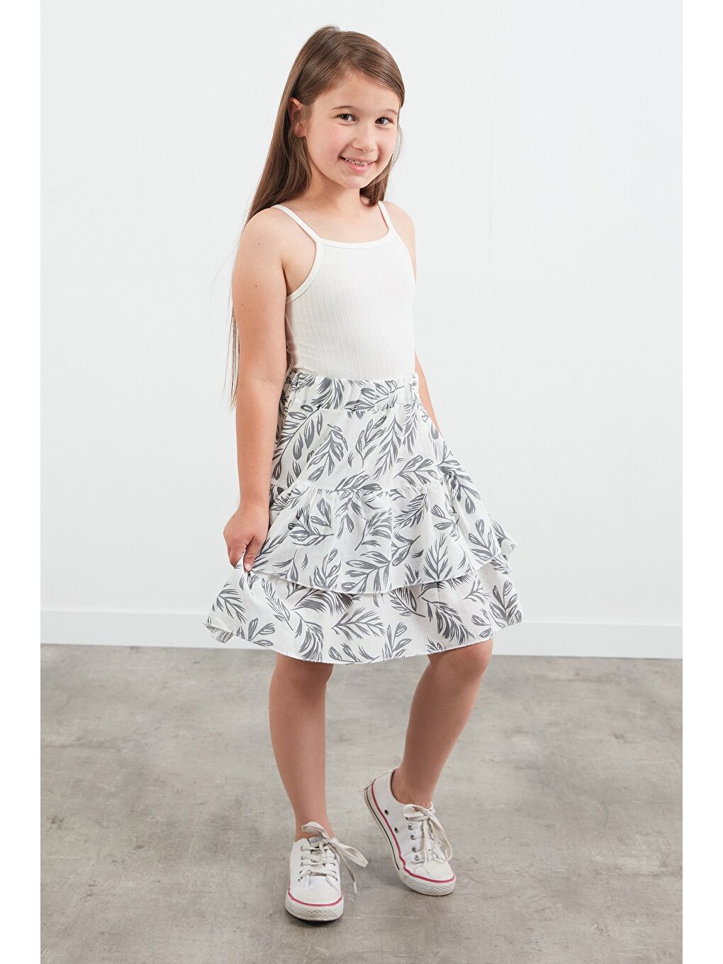 Gri Desenli Kız Çocuk Etek