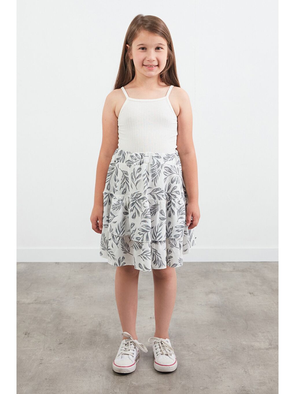 Gri Desenli Kız Çocuk Etek-1