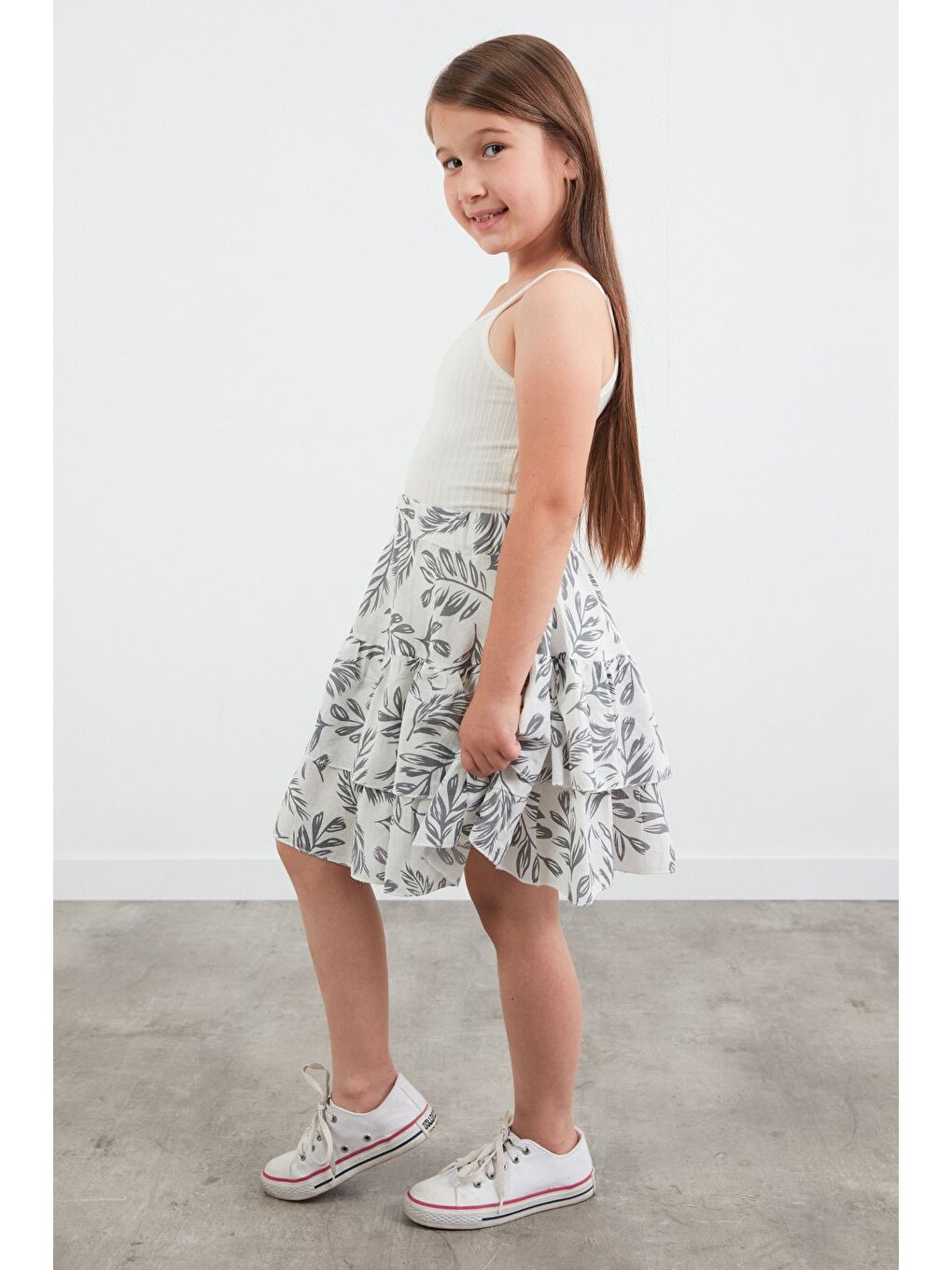 Gri Desenli Kız Çocuk Etek-4