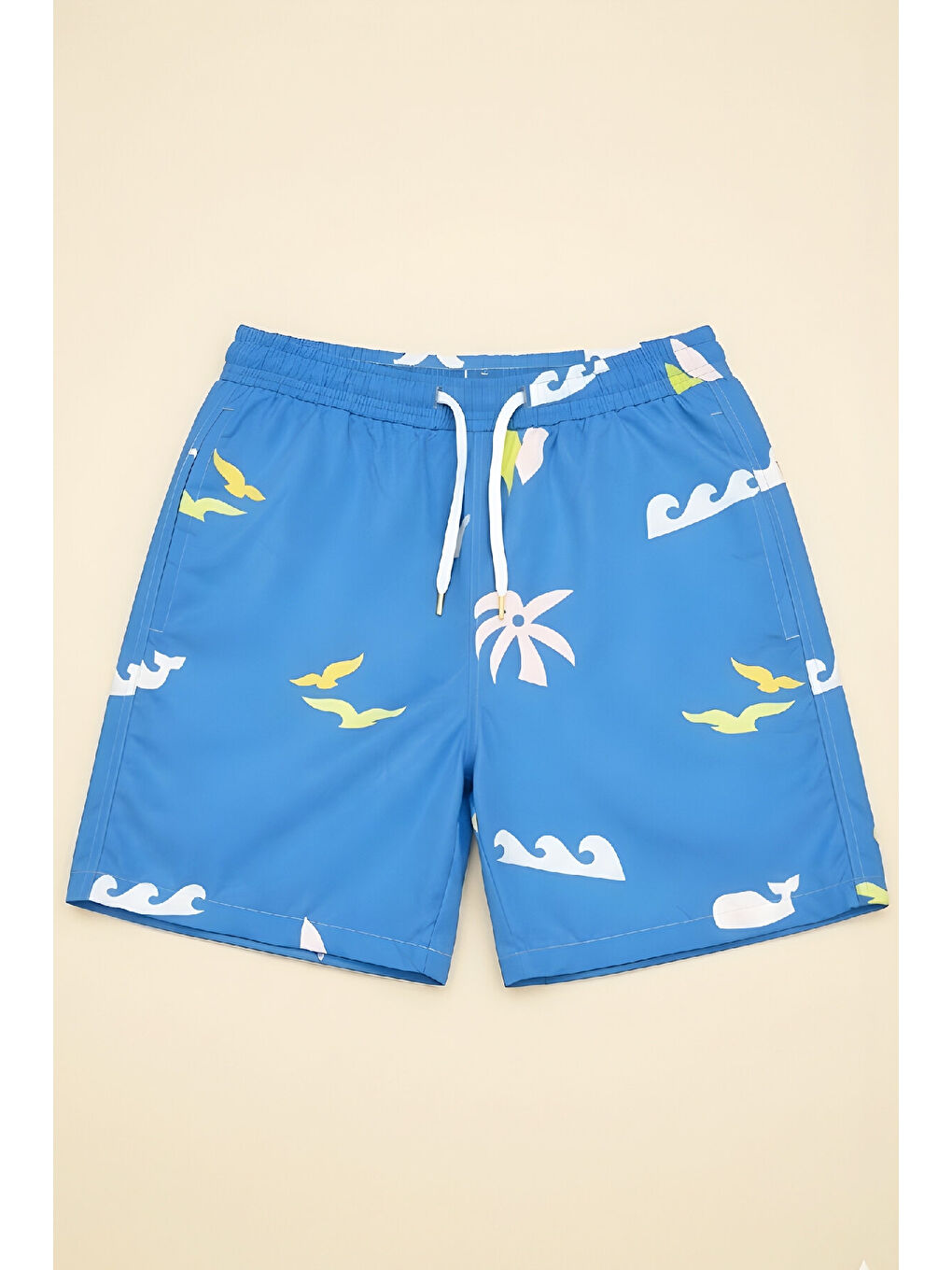 Mavi Erkek Çocuk Fermuar Cepli ve Desenli Deniz&Havuz Şortu 4-15 Yaş 12613B-2