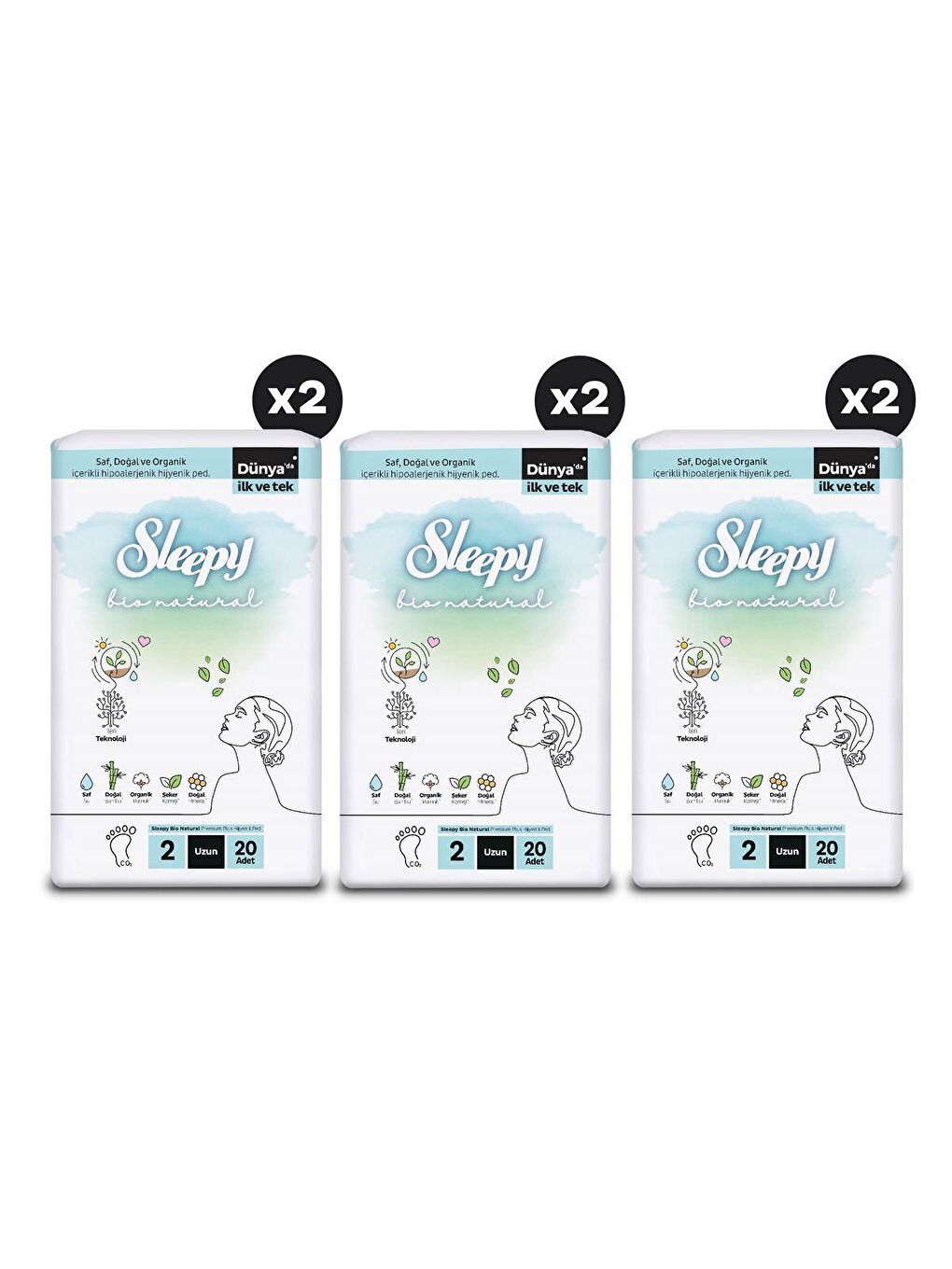 Sleepy Beyaz Bio Natural Premium Plus Hijyenik Ped Uzun 120 Adet - 2