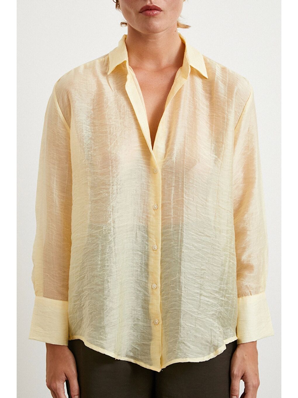 Modal Basic V Yaka Gömlek Sarı-4