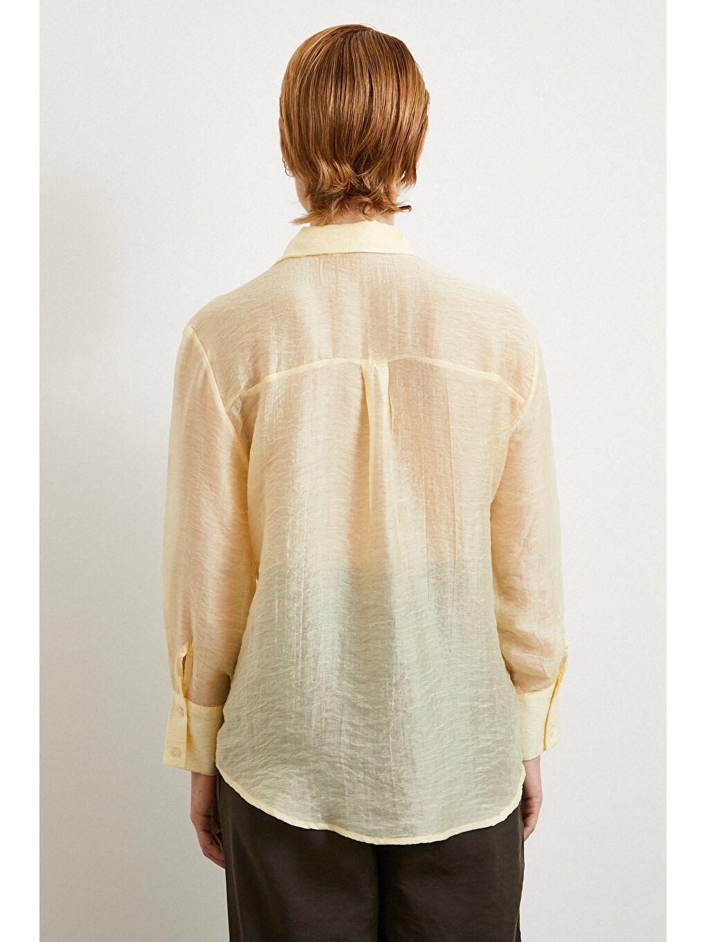 Modal Basic V Yaka Gömlek Sarı-5