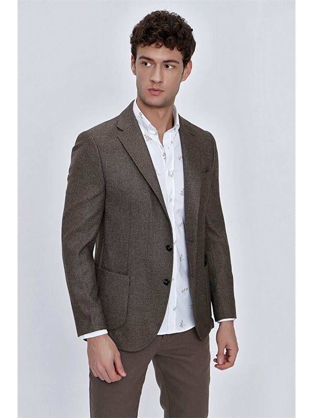 Koyu Kahverengi Desenli Mono Yaka Astarsız Elastanlı 6 Drop Comfort Fit Rahat Kesim Ceket 1002225169