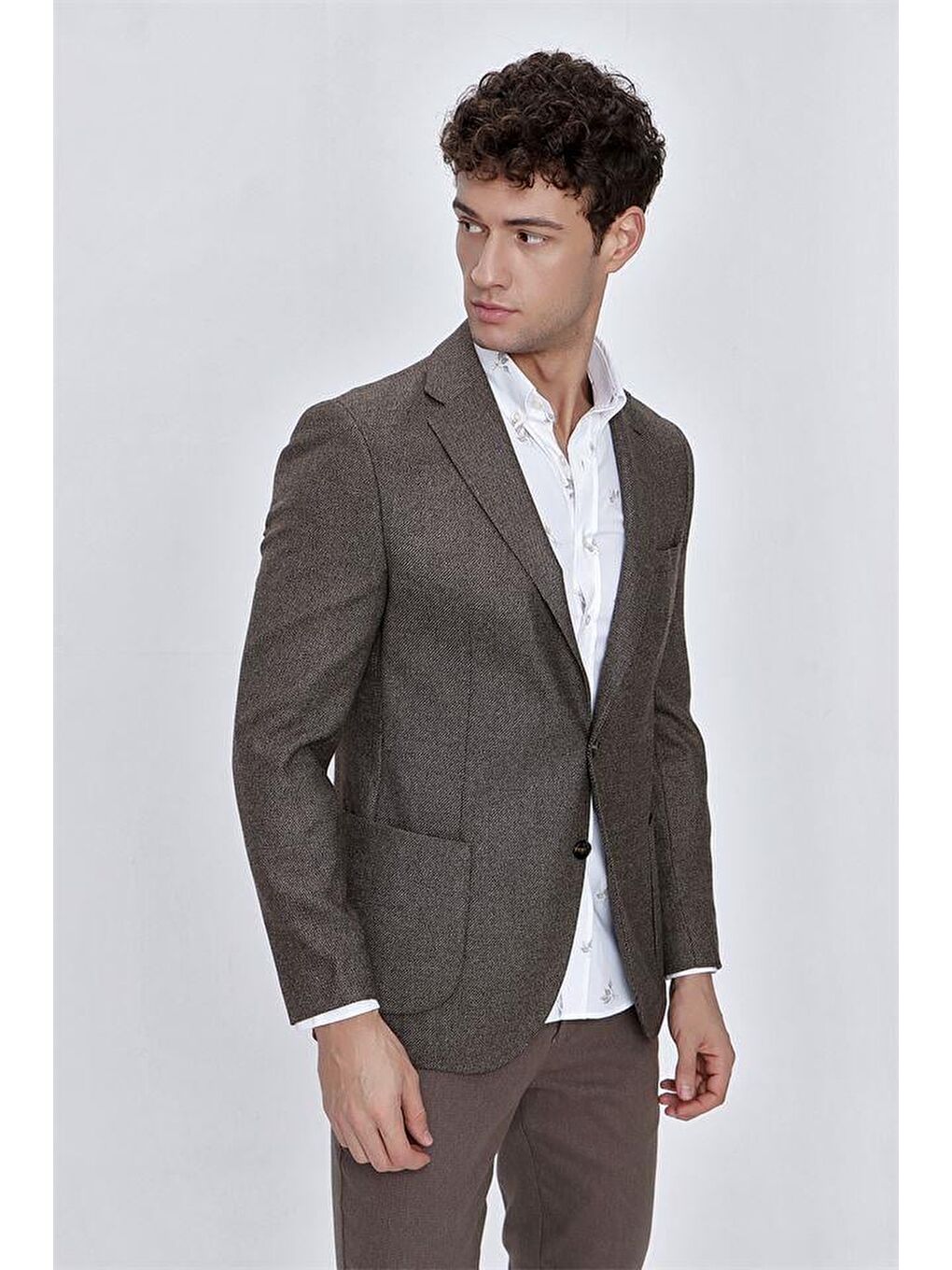 Koyu Kahverengi Desenli Mono Yaka Astarsız Elastanlı 6 Drop Comfort Fit Rahat Kesim Ceket 1002225169-3