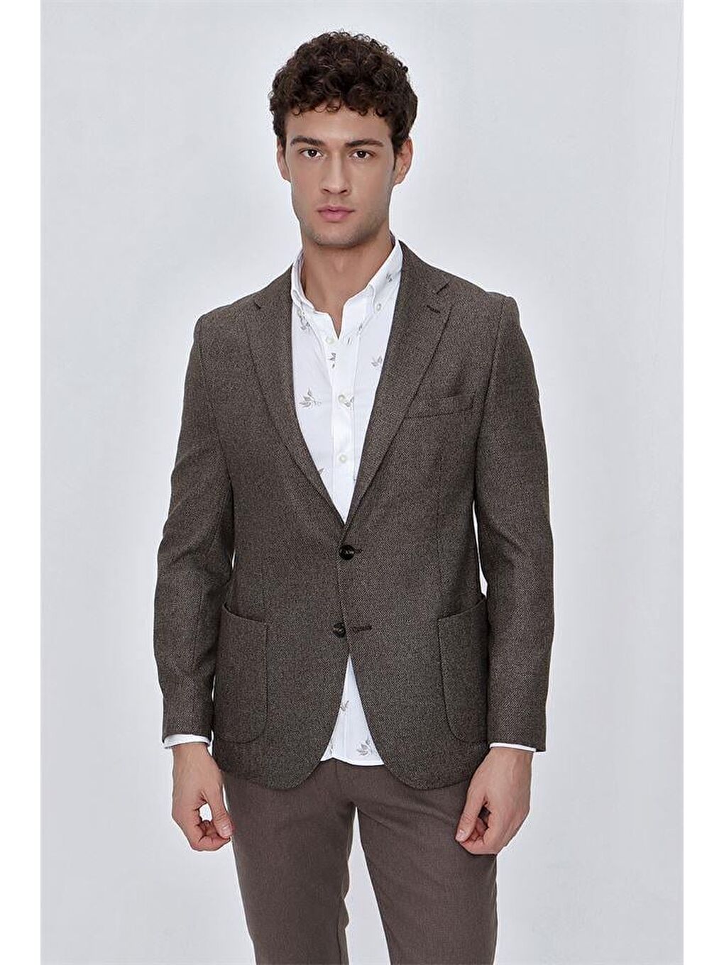 Koyu Kahverengi Desenli Mono Yaka Astarsız Elastanlı 6 Drop Comfort Fit Rahat Kesim Ceket 1002225169-4