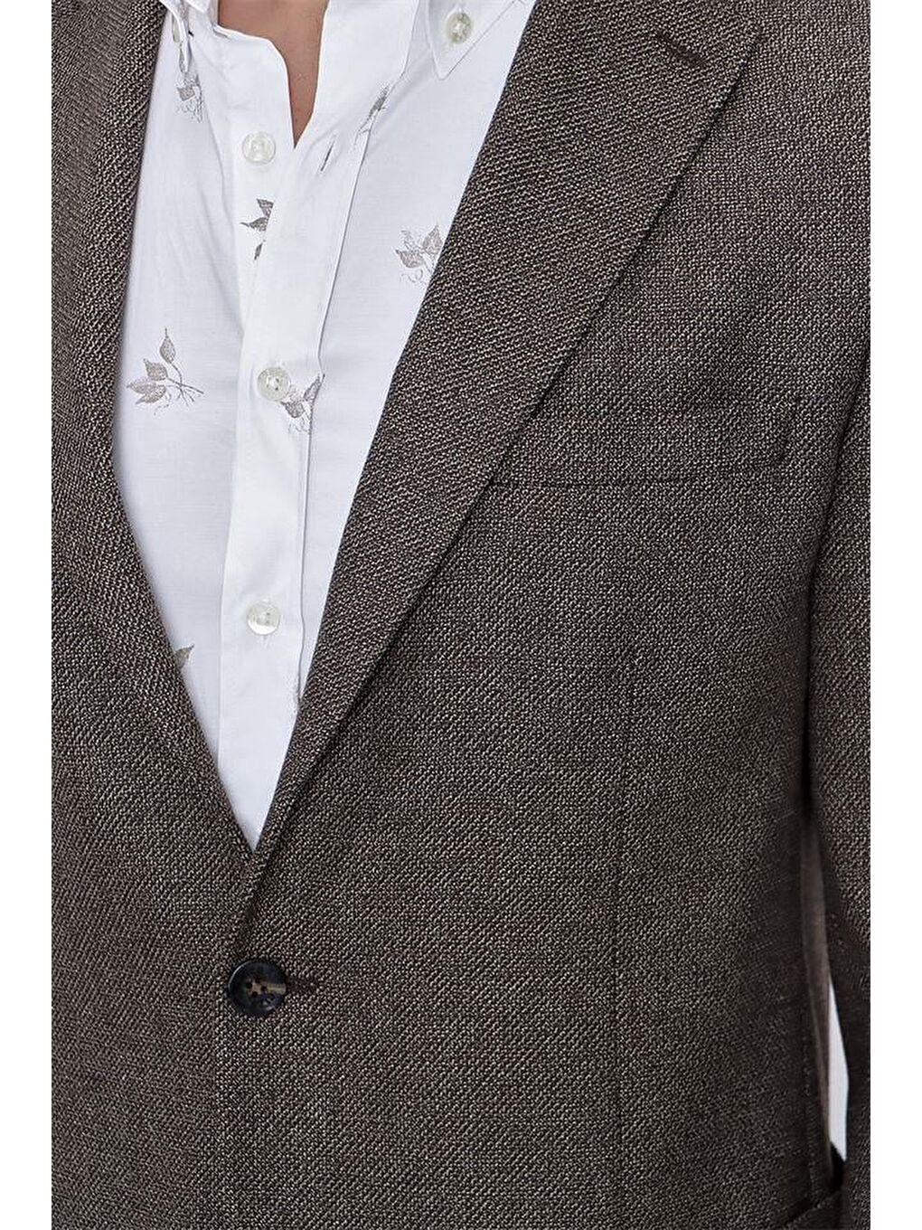 Koyu Kahverengi Desenli Mono Yaka Astarsız Elastanlı 6 Drop Comfort Fit Rahat Kesim Ceket 1002225169-5